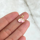 Pendant Flor India 0.8gr / 1.5cm / White Resin Golden Pink Zircon Fuchsia 18K Yellow Gold