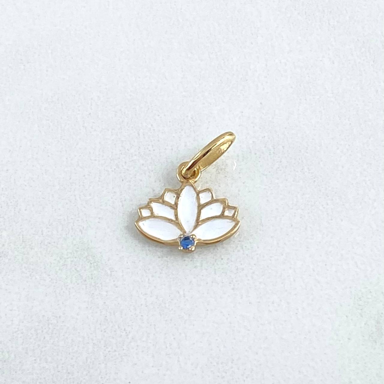 Pendant Flor India 0.8gr / 1.5cm / White Resin Blue Zircon 18K Yellow Gold