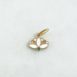 Dije Flor India 0.7gr / 1.5cm / Resina Blanca Dorada Circon Verde Oro Amarillo 18K