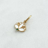 Dije Flor India 0.7gr / 1.5cm / Resina Blanca Dorada Circon Verde Oro Amarillo 18K