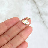 Dije Flor India 0.7gr / 1.5cm / Resina Blanca Dorada Circon Verde Oro Amarillo 18K