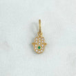 Pendant Hamsa Hand 0.65gr / 1.6cm / White Zircons Green 18K Yellow Gold