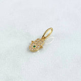Pendant Hamsa Hand 0.65gr / 1.6cm / White Zircons Green 18K Yellow Gold