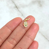 Pendant Hamsa Hand 0.65gr / 1.6cm / White Zircons Green 18K Yellow Gold