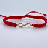 Pulsera Roja Herraje Infinito 0.55gr / Circones Blancos Oro Amarillo 18K &