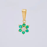 Dije Flor Driada Diamante 8pts Esmeraldas 9pts 0.75gr / 3/4 in / Oro Amarillo 18K ©
