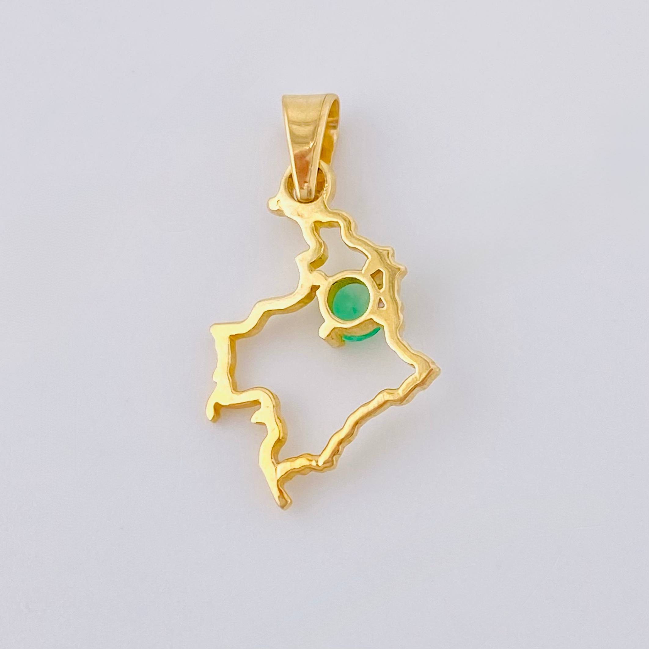 Dije Mapa De Colombia Esmeralda 9Pts 0.75 g / 3/4 in Oro Amarillo 18K