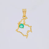 Dije Mapa De Colombia Esmeralda 11Pts 0.75 g / 3/4 in Oro Amarillo 18K