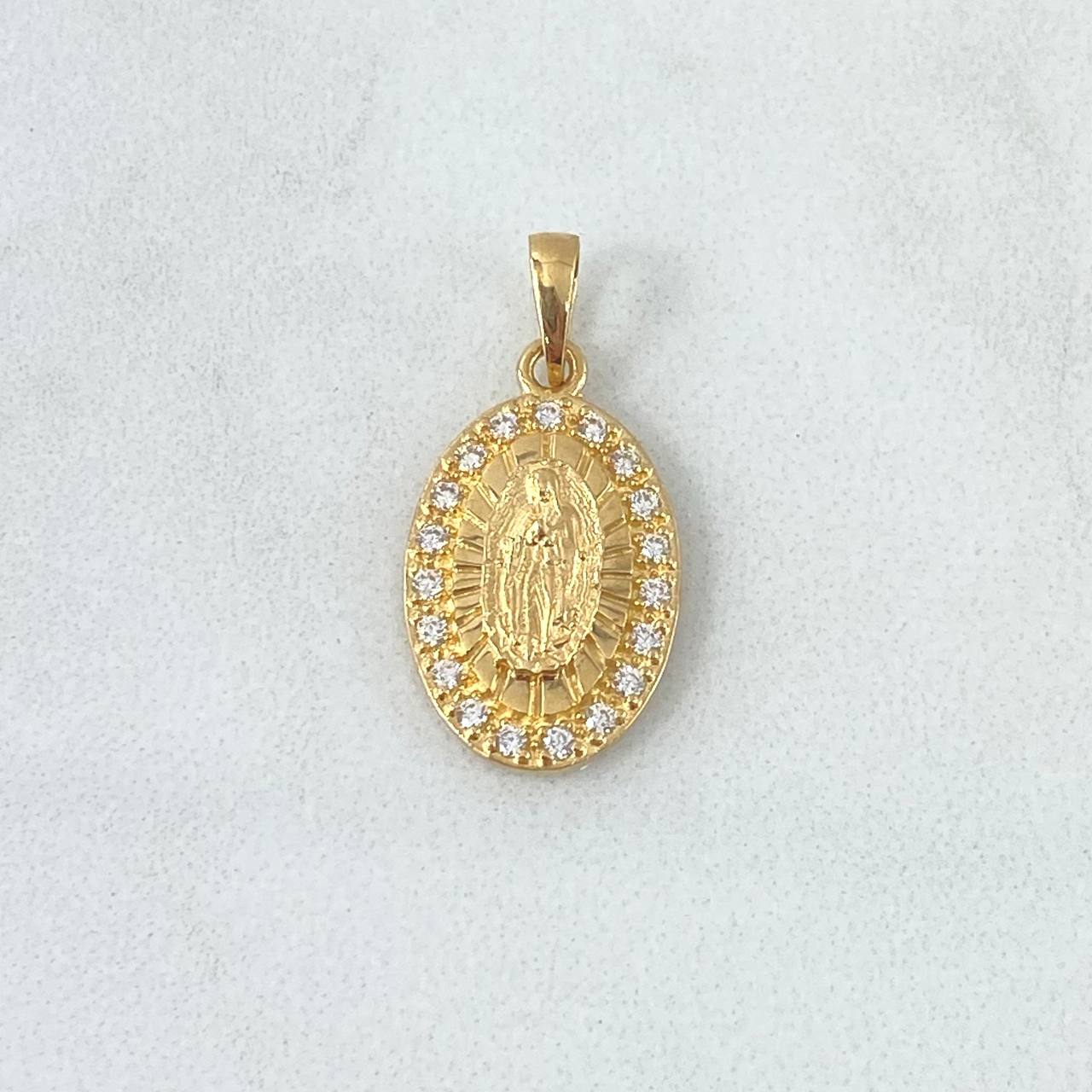 Pendant Virgin Guadalupe 2.3gr / 2.3cm / Striped Oval White Zirconia 18K Yellow Gold