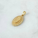 Pendant Virgin Guadalupe 2.3gr / 2.3cm / Striped Oval White Zirconia 18K Yellow Gold