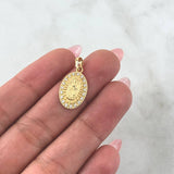 Pendant Virgin Guadalupe 2.3gr / 2.3cm / Striped Oval White Zirconia 18K Yellow Gold