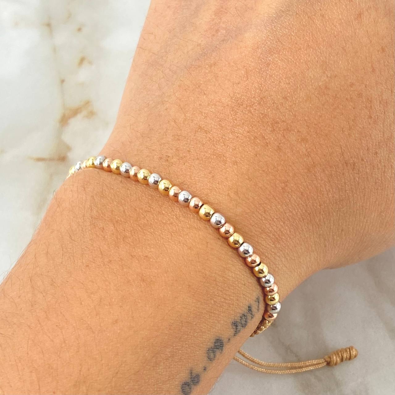 Brown Polished Beads Bracelet 1.5gr / Three 18K Golds ©