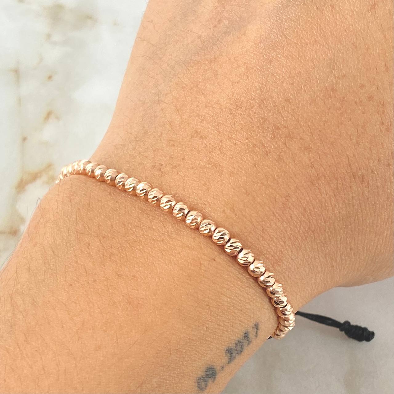 Black Beads Diamond Cut Bracelet 1.8gr / 18K Rose Gold ©