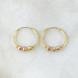 Hoop Earrings Trio Beads 0.95g / 1/2 in Three Golds 18K