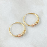 Hoop Earrings Trio Beads 0.95g / 1/2 in Three Golds 18K