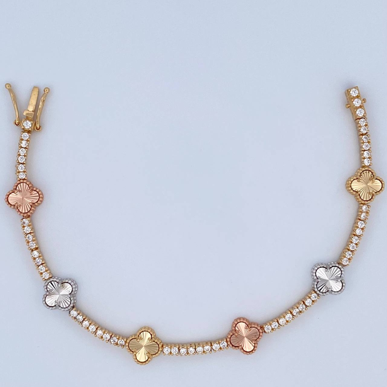 Tennis Bracelet Clover 13.35gr / 18.3cm / Three Golds Nac.Esp. 18K &