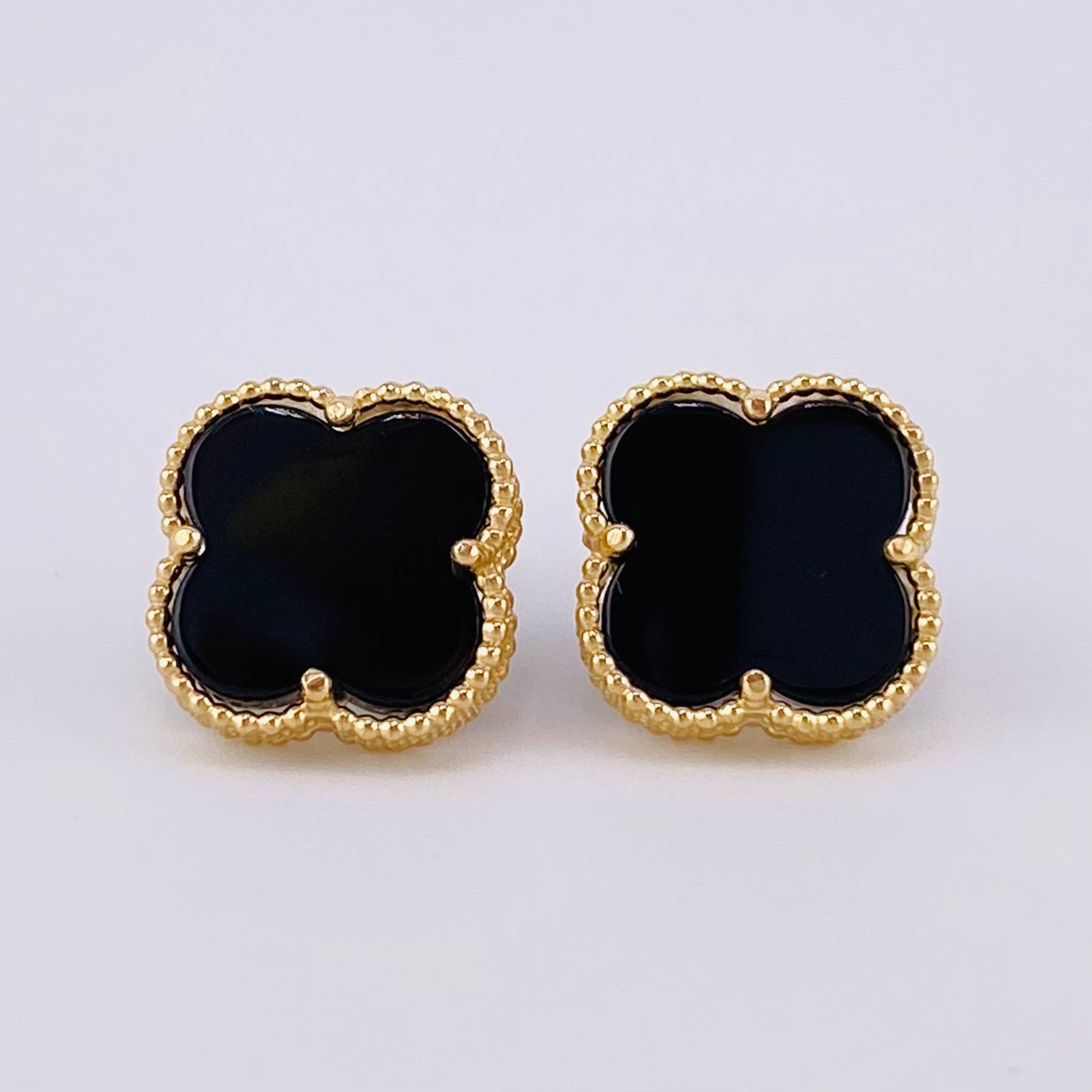 Clover Stud Earrings Onyx 3.95 g / in / 12.2 mm Yellow Gold 18K