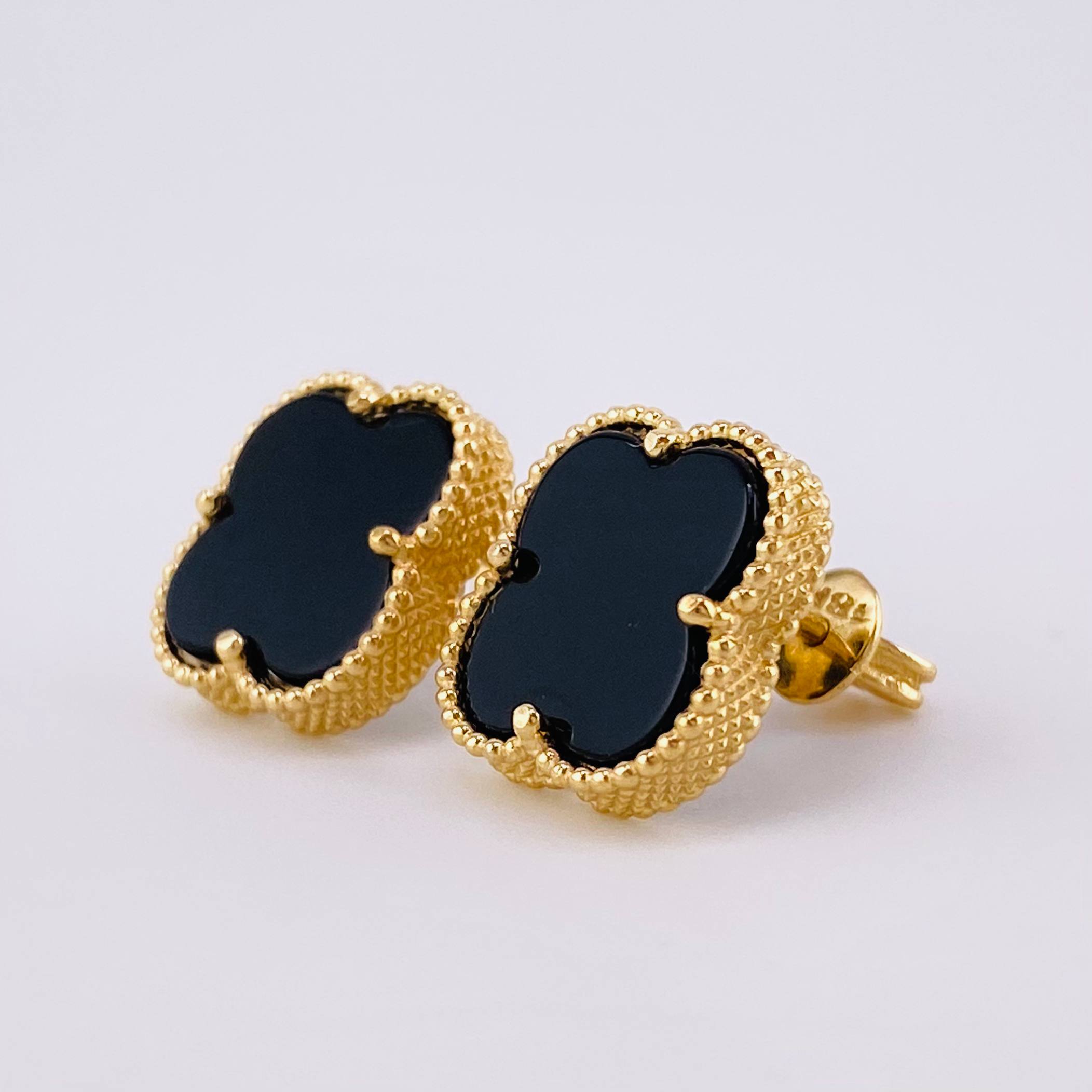 Clover Stud Earrings Onyx 3.95 g / in / 12.2 mm Yellow Gold 18K