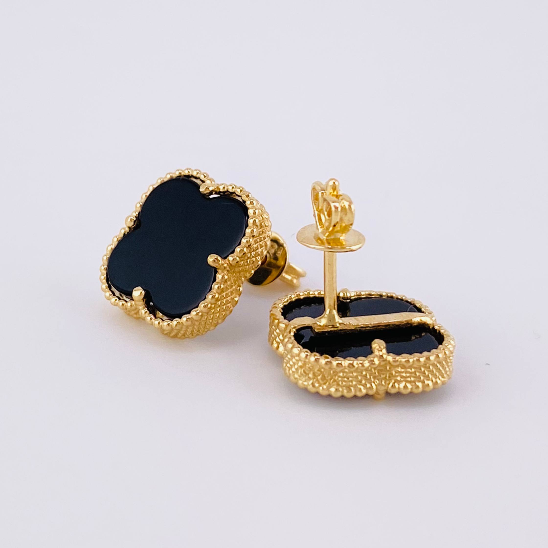 Clover Stud Earrings Onyx 3.95 g / in / 12.2 mm Yellow Gold 18K