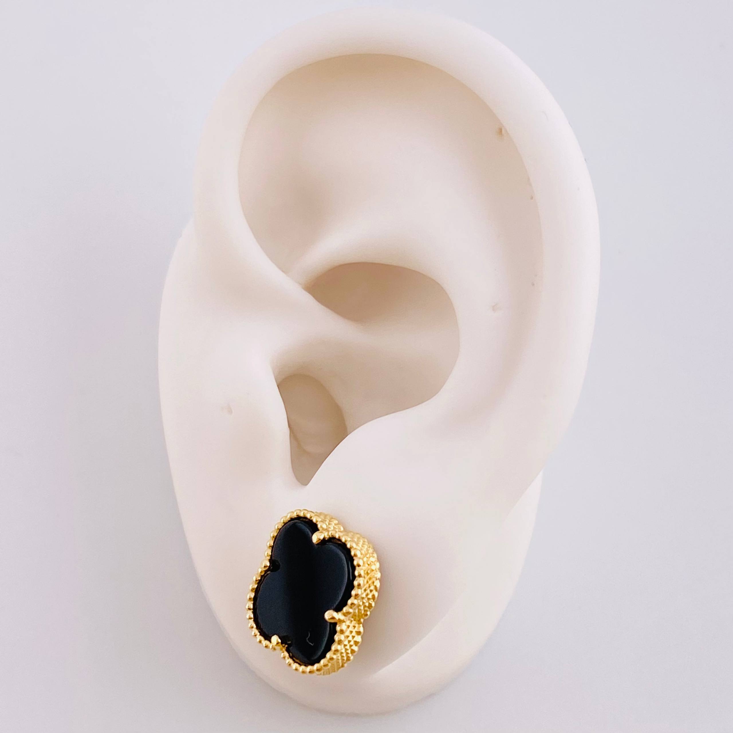 Clover Stud Earrings Onyx 3.95 g / in / 12.2 mm Yellow Gold 18K