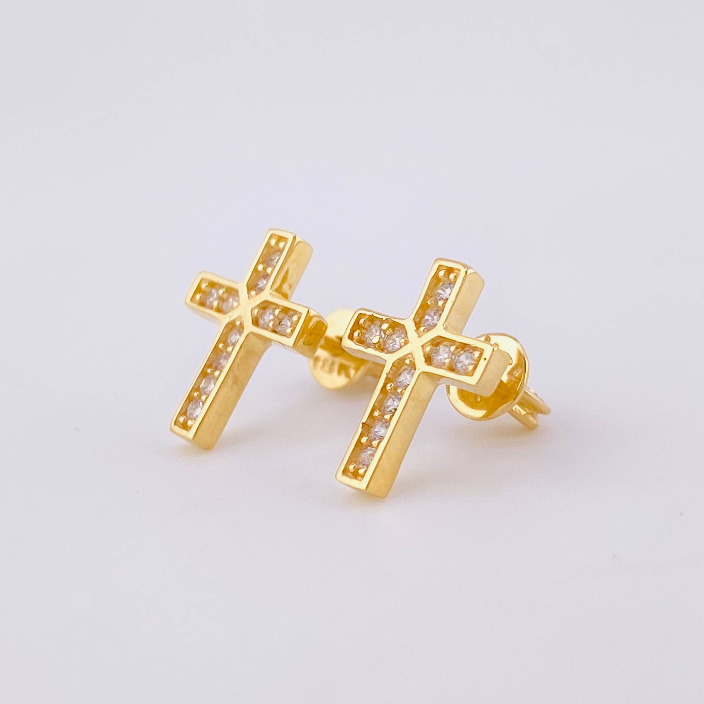 Stud Earrings Dense Cross 2.25 g / in / 12 mm Yellow Gold 18K