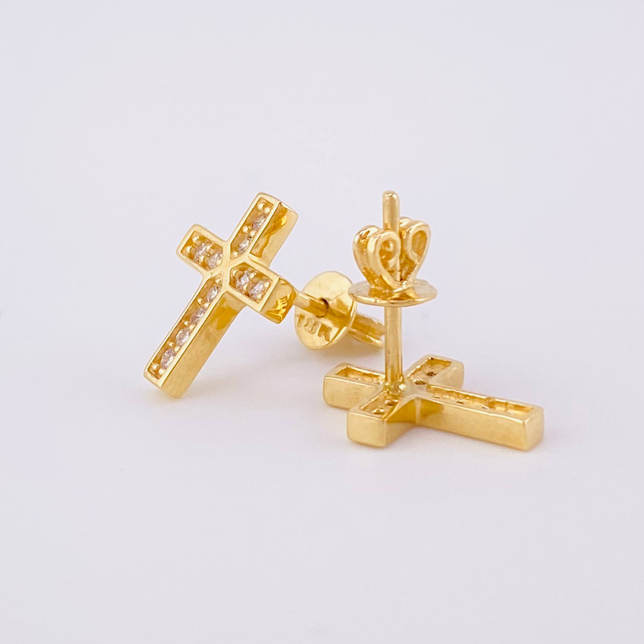 Stud Earrings Dense Cross 2.25 g / in / 12 mm Yellow Gold 18K