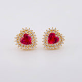 Topos Set Corazón Halo Tupido 6.8g / in / 13.2mm Oro Amarillo 18K