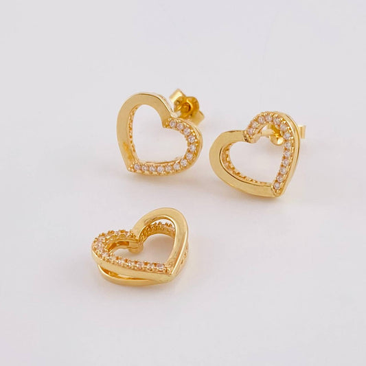 Topos Set Silueta Corazón Doble 4.3g / in / 11.05mm Oro Amarillo 18K
