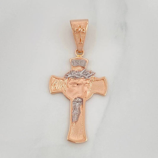 Dije Cruz Rostro Cristo 5 g / 1 3/4 in Dos Oros Blanco Rosa 18K
