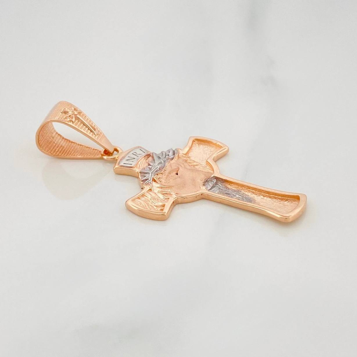 Pendant Cross Face of Christ 5 g / 1 3/4 in Two-Tone White Rose Gold 18K