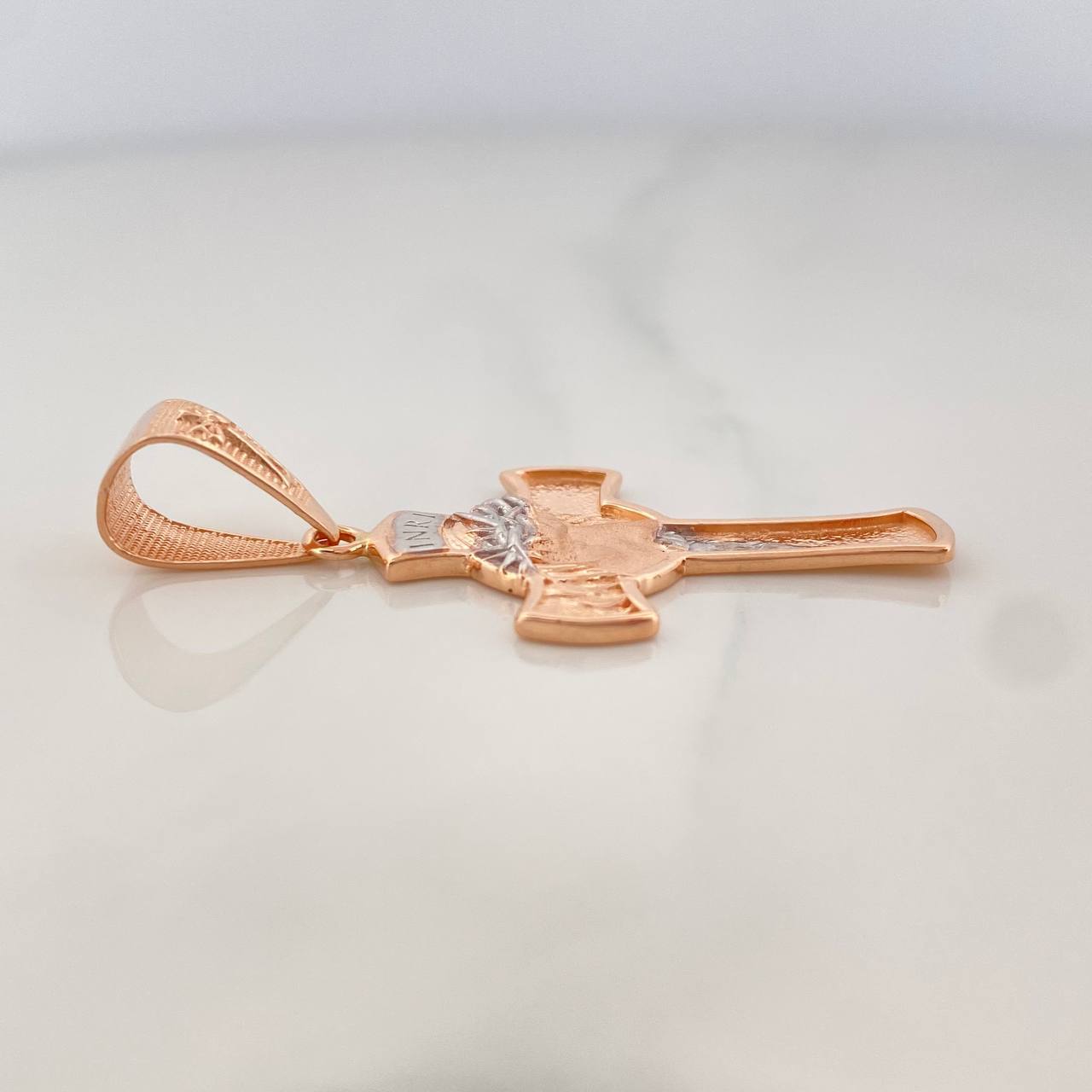 Pendant Cross Face of Christ 5 g / 1 3/4 in Two-Tone White Rose Gold 18K
