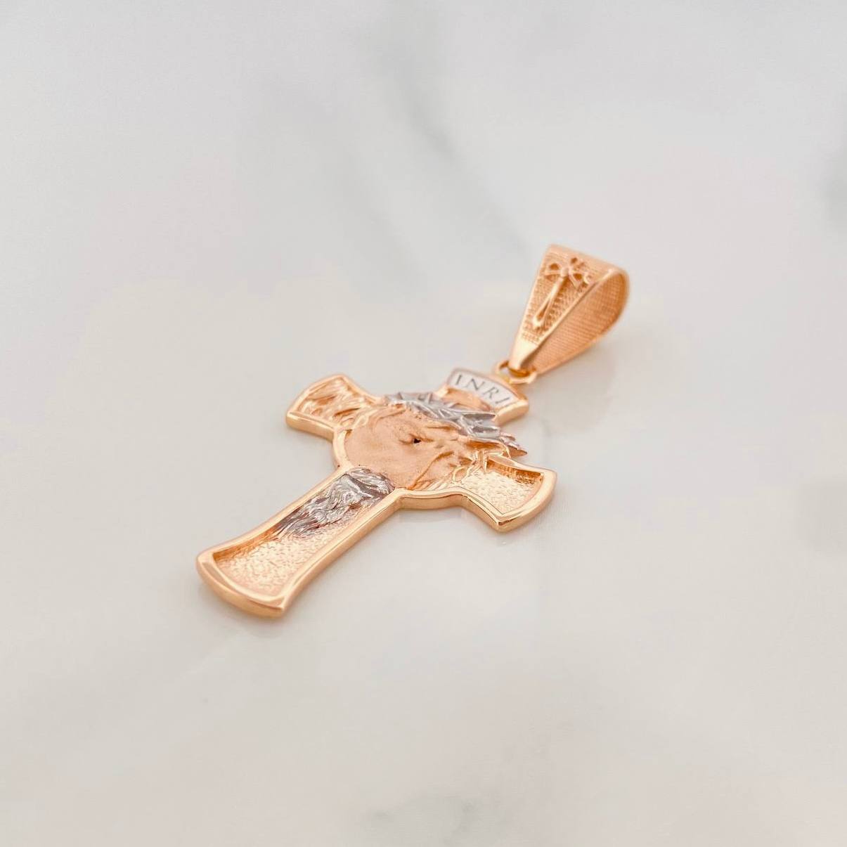 Pendant Cross Face of Christ 5 g / 1 3/4 in Two-Tone White Rose Gold 18K