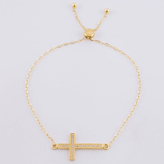 Pulso Aro Seguido Cruz Tupida 2.25g / 8 3/4 in / 1.3mm Oro Amarillo 18K