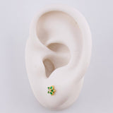 Stud Earrings Flower Five Petals Emeralds 12pts Diamonds 3pts 1g / in / 5.2mm Yellow Gold 18K