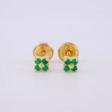 Stud Earrings Flower Four Petals Emeralds 10pts 1g / in / 3.9mm Yellow Gold 18K