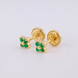 Stud Earrings Flower Four Petals Emeralds 10pts 0.95g / in / 3.9mm Yellow Gold 18K