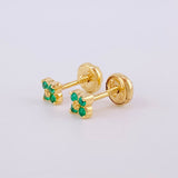 Stud Earrings Flower Emeralds 9pts 1.05g / in / 3.8mm Yellow Gold 18K
