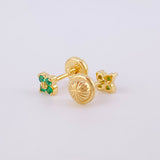 Stud Earrings Flower Emeralds 9pts 1.05g / in / 3.8mm Yellow Gold 18K