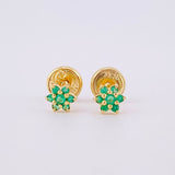Stud Earrings Flower Emeralds 9pts 0.75g / in / 4.2mm Yellow Gold 18K