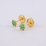 Stud Earrings Flower Emeralds 9pts 0.75g / in / 4.2mm Yellow Gold 18K