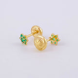 Stud Earrings Flower Emeralds 9pts 0.75g / in / 4.2mm Yellow Gold 18K
