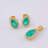 Stud Earrings Set Tears Halo with Emerald Pendant 2.23 carats Diamonds 34 points 3.3g / in / 10.9mm Yellow Gold 18K