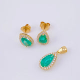 Stud Earrings Set Tears Halo with Emerald Pendant 2.23 carats Diamonds 34 points 3.3g / in / 10.9mm Yellow Gold 18K