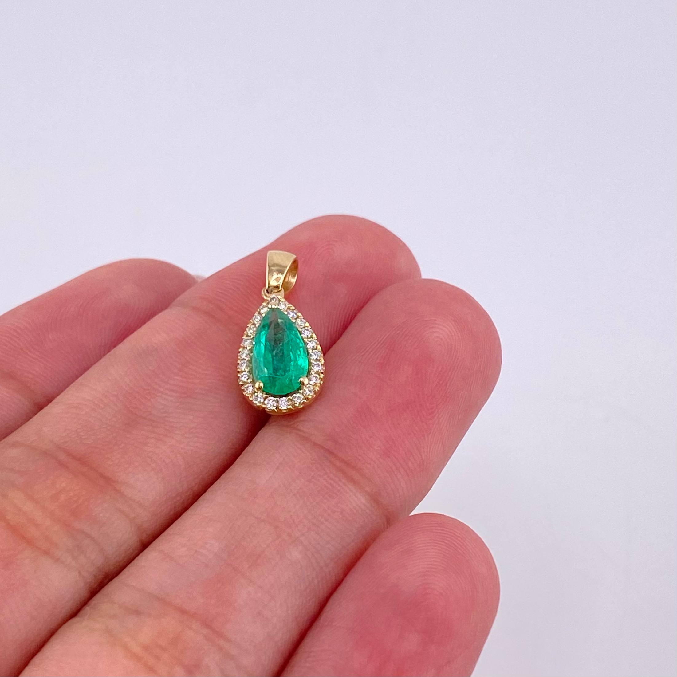 Stud Earrings Set Tears Halo with Emerald Pendant 2.23 carats Diamonds 34 points 3.3g / in / 10.9mm Yellow Gold 18K