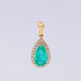 Stud Earrings Set Tears Halo with Emerald Pendant 2.23 carats Diamonds 34 points 3.3g / in / 10.9mm Yellow Gold 18K
