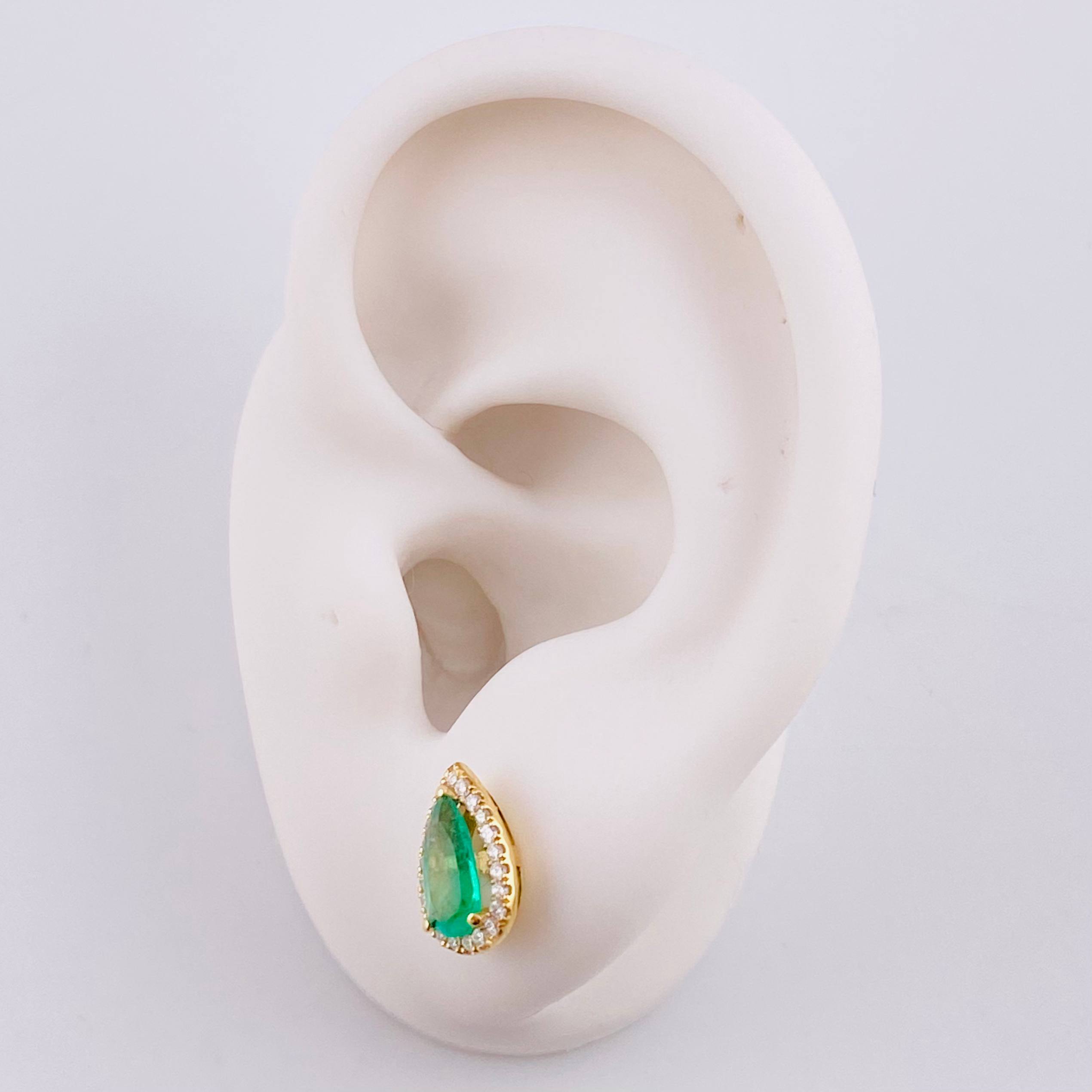 Stud Earrings Set Tears Halo with Emerald Pendant 2.23 carats Diamonds 34 points 3.3g / in / 10.9mm Yellow Gold 18K