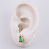 Stud Earrings Set Tears Halo with Emerald Pendant 2.23 carats Diamonds 34 points 3.3g / in / 10.9mm Yellow Gold 18K