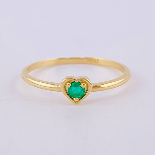 Anillo Corazón Esmeraldas 8Pts 1.25 g / T6 1/2 Oro Amarillo 18K