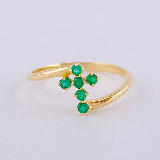Anillo Cruz Esmeraldas 12Pts 1.55 g / T5 1/2 Oro Amarillo 18K