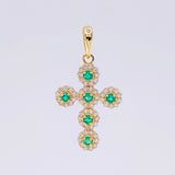 Dije Cruz Tupida Esmeraldas 37Pts, Diamantes 60Pts 3.5 g / 1 1/2 in Oro Amarillo 18K